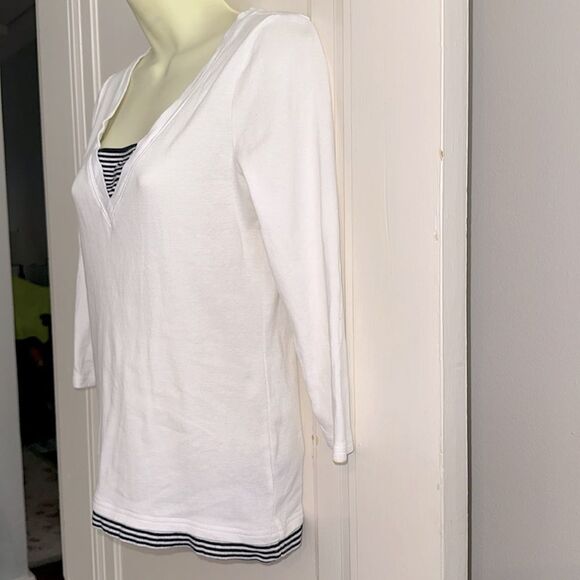 Ralph Lauren Nautical Look White & Dark Navy Cotton Knit Top -3/4 Sleeve Blouse - Picture 4 of 8